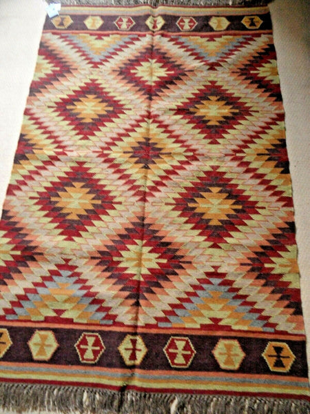 New 140x200cm INDIAN KILIM KELIM Wool Aztec Design HAND WOVEN Carpet Rug Runner