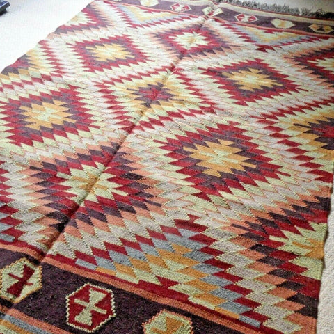 New 140x200cm INDIAN KILIM KELIM Wool Aztec Design HAND WOVEN Carpet Rug Runner