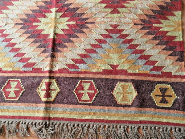 New 140x200cm INDIAN KILIM KELIM Wool Aztec Design HAND WOVEN Carpet Rug Runner