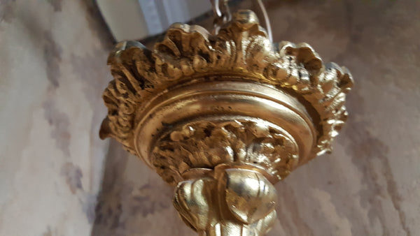 Antique Vintage FRENCH Gilt Gold BRONZE 6 Arm Ornate Ceiling Light Chandelier Lighting