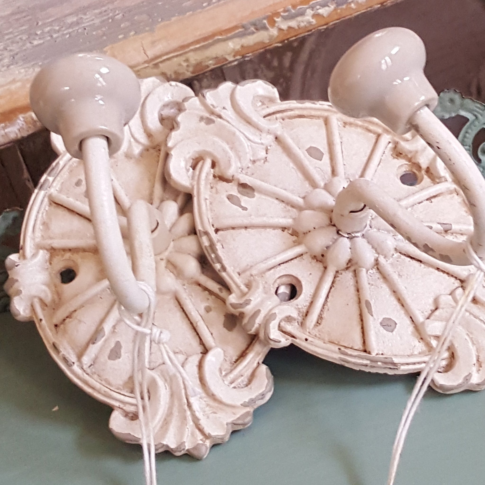 NEW French Vintage CREAM Wall Door Coat Towel HOOKS Shabby Chic Metal Rustic
