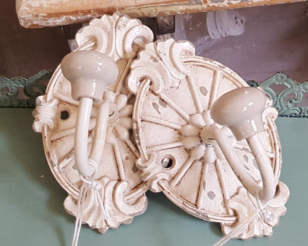 NEW French Vintage CREAM Wall Door Coat Towel HOOKS Shabby Chic Metal Rustic