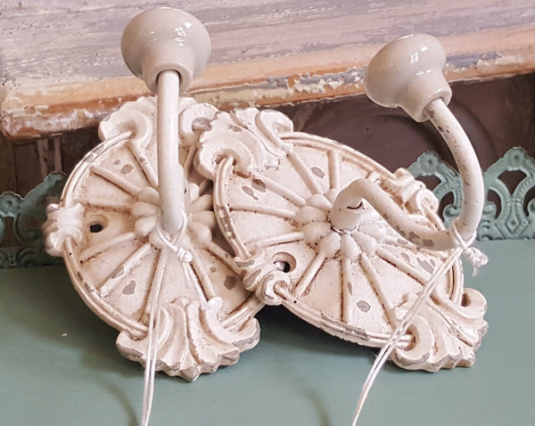 NEW French Vintage CREAM Wall Door Coat Towel HOOKS Shabby Chic Metal Rustic