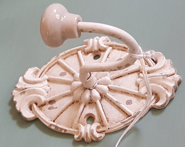 NEW French Vintage CREAM Wall Door Coat Towel HOOKS Shabby Chic Metal Rustic