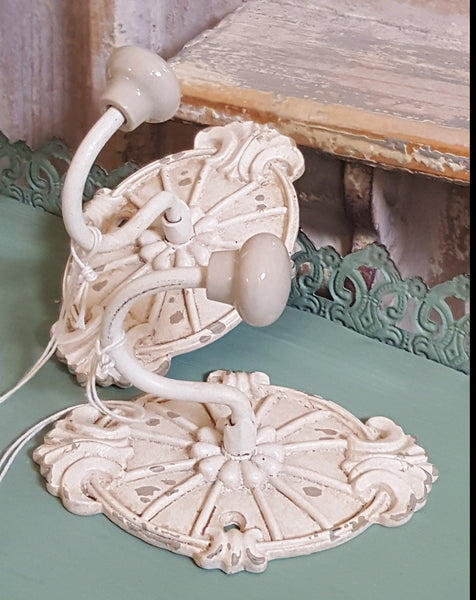 NEW French Vintage CREAM Wall Door Coat Towel HOOKS Shabby Chic Metal Rustic