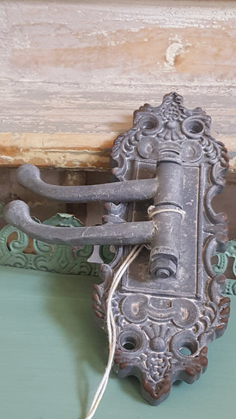 NEW French Vintage GREY Wall Door 2 Coat HOOKS Shabby Chic Metal Rustic Distressed