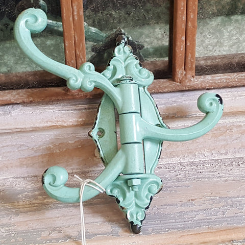 NEW French Vintage GREEN/Blue Wall Door 3 Coat HOOKS Shabby Chic Metal Rustic Distressed