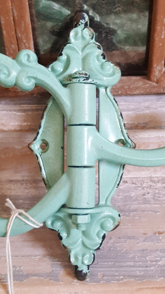 NEW French Vintage GREEN/Blue Wall Door 3 Coat HOOKS Shabby Chic Metal Rustic Distressed