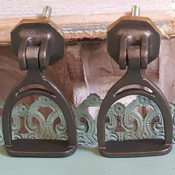 NEW French Vintage Horse STIRRUPS Shabby Chic Metal Door Drawer Knob Pull Handle