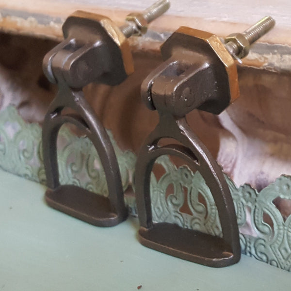 NEW French Vintage Horse STIRRUPS Shabby Chic Metal Door Drawer Knob Pull Handle