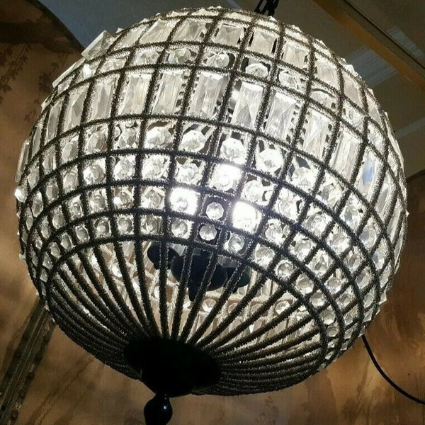 CUT GLASS Antique Vintage Large Round Ball Hall Crystal Chandelier Ceiling Light Lighting