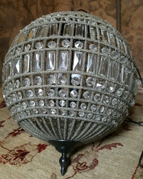 CUT GLASS Antique Vintage Large Round Ball Hall Crystal Chandelier Ceiling Light Lighting