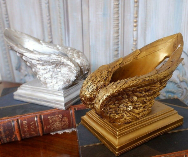 NEW French Shabby Chic GOLD Silver Pair of ANGEL Cherub Wings Wine Bottle Holder