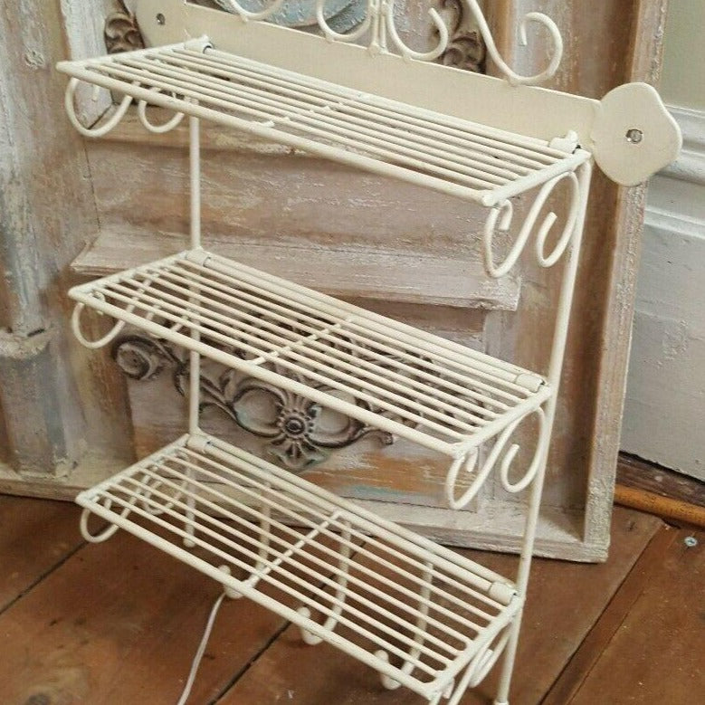 New CREAM Shabby Chic French Vintage RETRO Metal Wire 3 Shelf Kitchen Storage Wall Rack Hooks