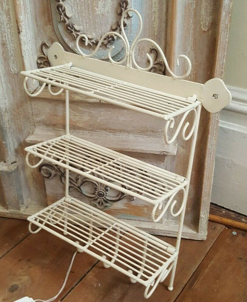 New CREAM Shabby Chic French Vintage RETRO Metal Wire 3 Shelf Kitchen Storage Wall Rack Hooks
