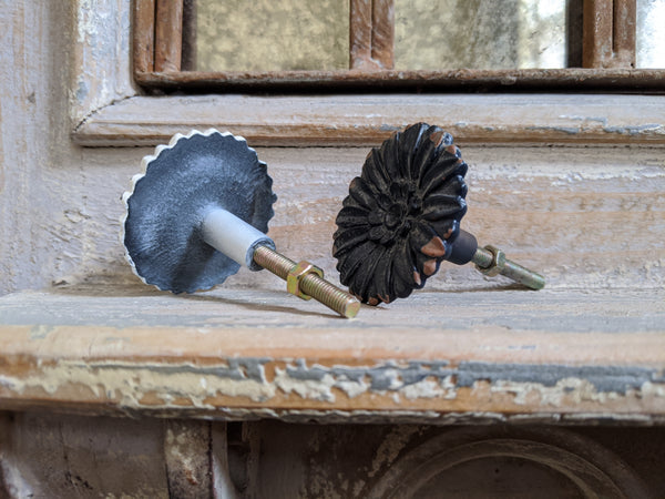 NEW French Vintage Shabby Chic Black White Metal Door Drawer KNOB Pull Handle