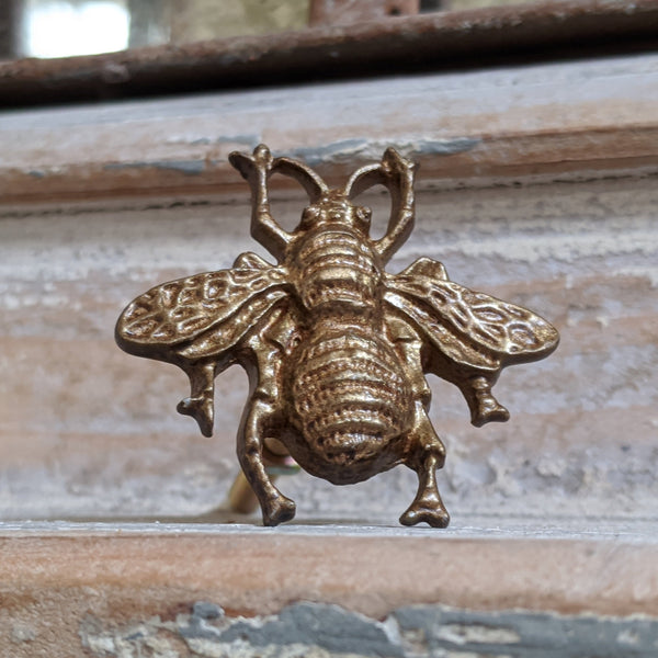 NEW French Vintage Gold Bumble BEE Shabby Chic Metal Door Drawer Knob Pull