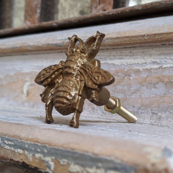 NEW French Vintage Gold Bumble BEE Shabby Chic Metal Door Drawer Knob Pull