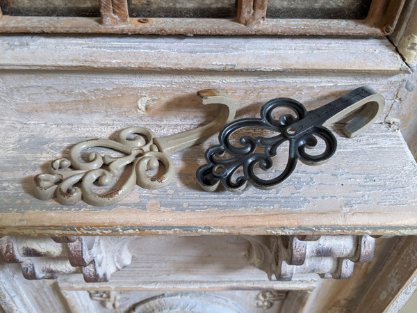 New French Vintage Shabby Chic Metal CREAM Green Rustic Wall Coat Towel Hat HOOK
