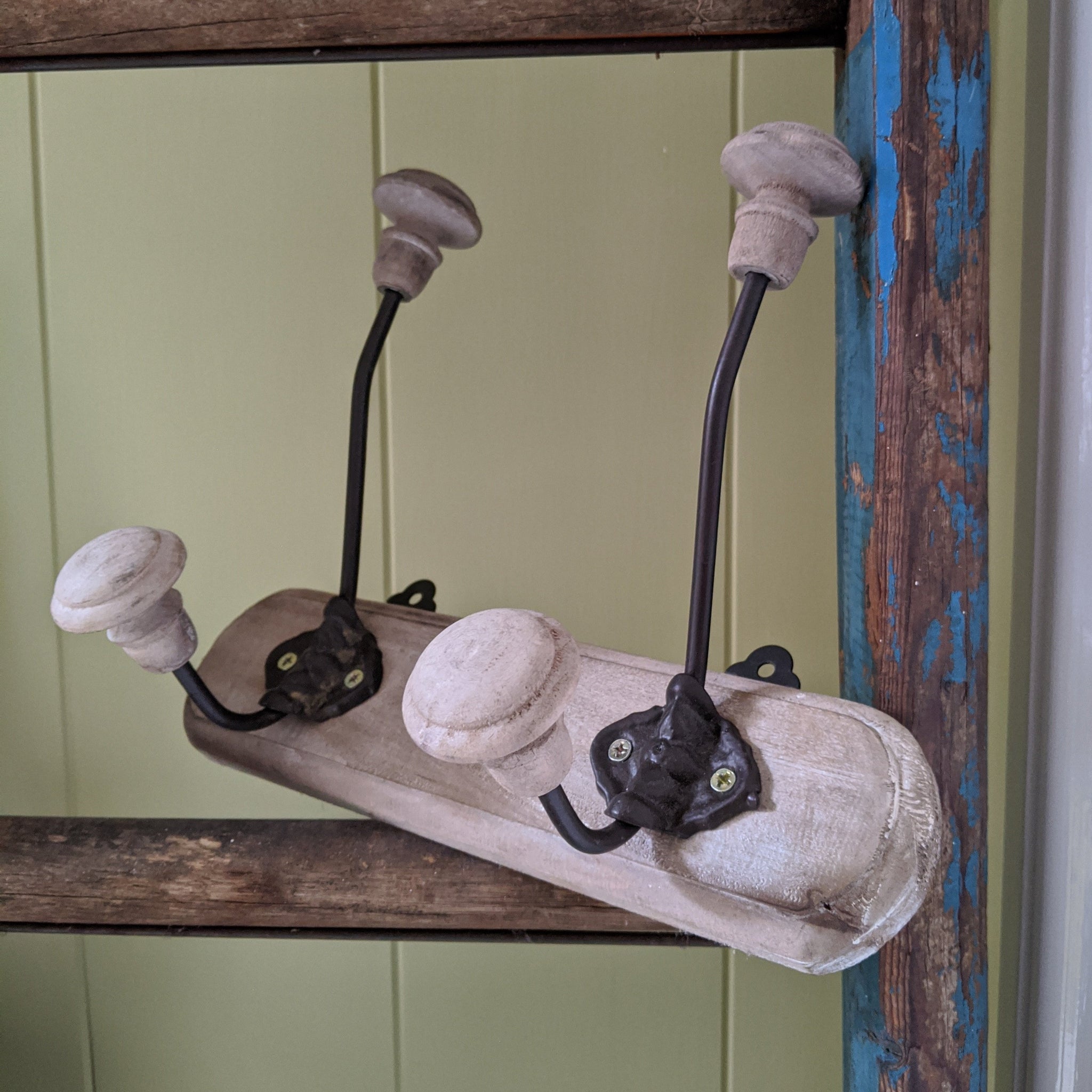 NEW Set of 2 Double Wall Coat Hat Door HOOKS French Vintage Shabby Chic Wood Rustic