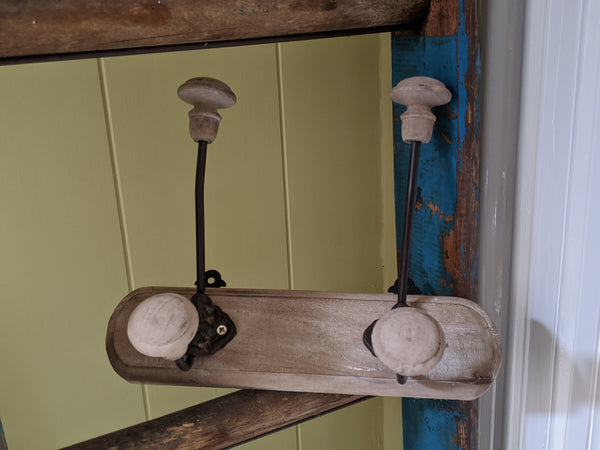 NEW Set of 2 Double Wall Coat Hat Door HOOKS French Vintage Shabby Chic Wood Rustic