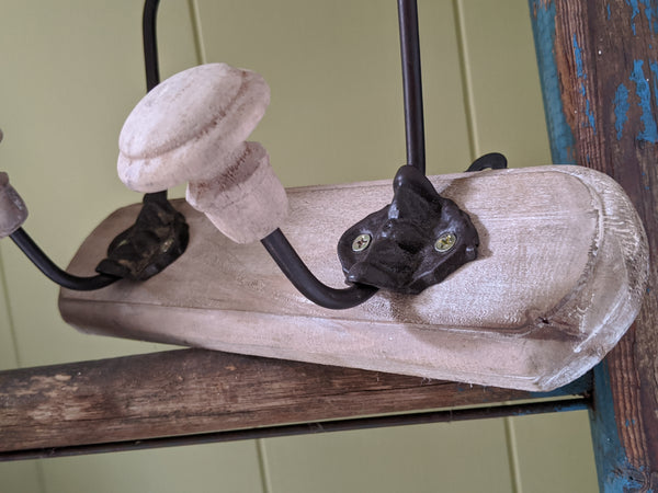 NEW Set of 2 Double Wall Coat Hat Door HOOKS French Vintage Shabby Chic Wood Rustic