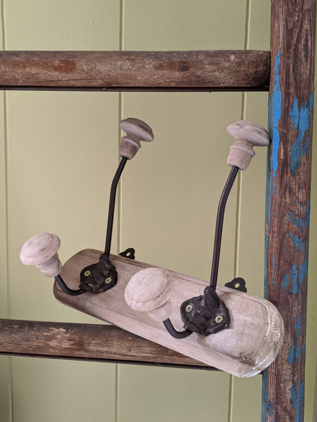 NEW Set of 2 Double Wall Coat Hat Door HOOKS French Vintage Shabby Chic Wood Rustic