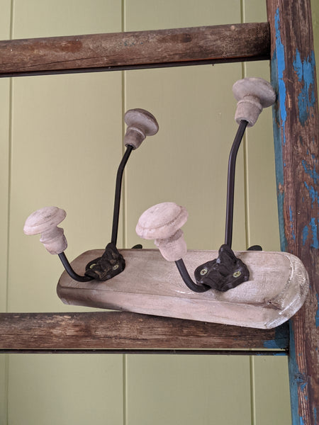 NEW Set of 2 Double Wall Coat Hat Door HOOKS French Vintage Shabby Chic Wood Rustic