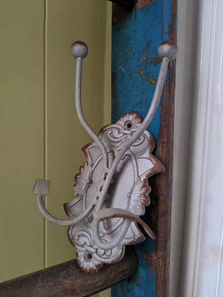 NEW Set 2/4 GREY Wall Coat Hat Door HOOKS French Vintage Shabby Chic Metal Rack