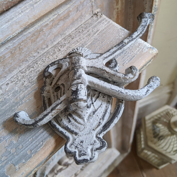 NEW French Vintage GREY 4 Wall Door Coat Towel HOOKS Rack Shabby Chic Metal