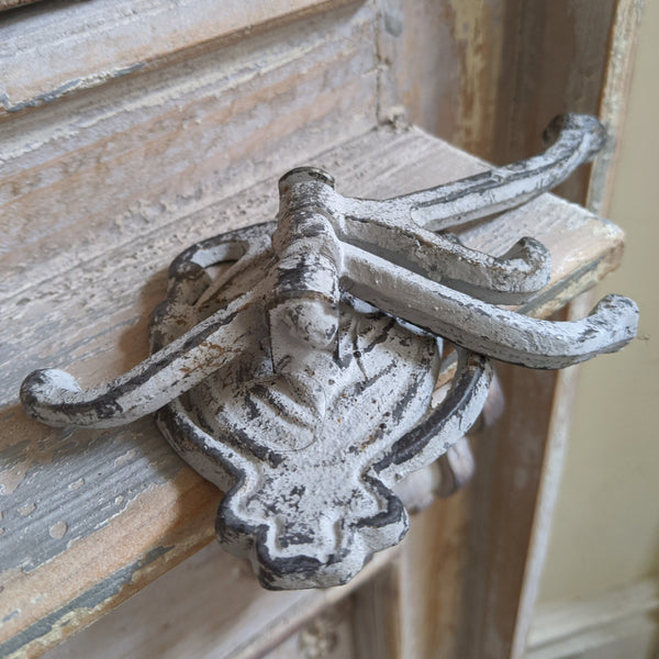 NEW French Vintage GREY 4 Wall Door Coat Towel HOOKS Rack Shabby Chic Metal