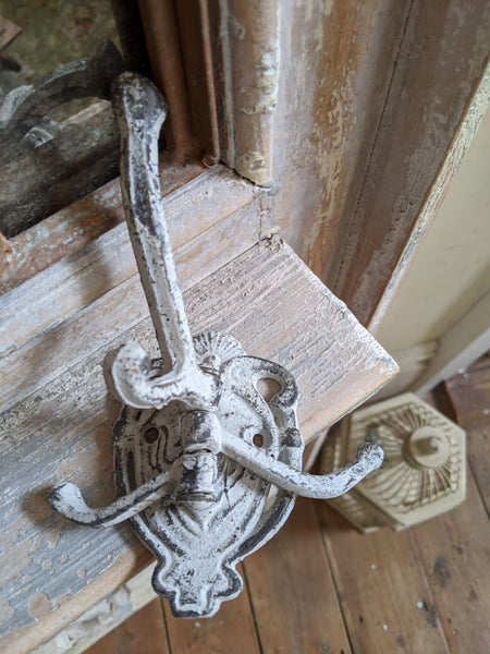 NEW French Vintage GREY 4 Wall Door Coat Towel HOOKS Rack Shabby Chic Metal