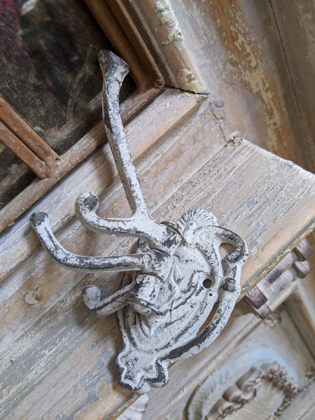 NEW French Vintage GREY 4 Wall Door Coat Towel HOOKS Rack Shabby Chic Metal