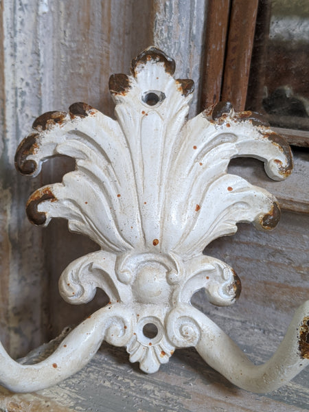 New French Vintage Shabby Chic ACANTHUS Cast IRON CREAM Rustic Wall Double Coat HOOKS Rack