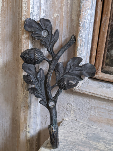 New ACORN Leaf French Vintage Shabby Chic Brass BLACK Rustic Wall Coat HOOK