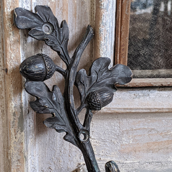 New ACORN Leaf French Vintage Shabby Chic Brass BLACK Rustic Wall Coat HOOK