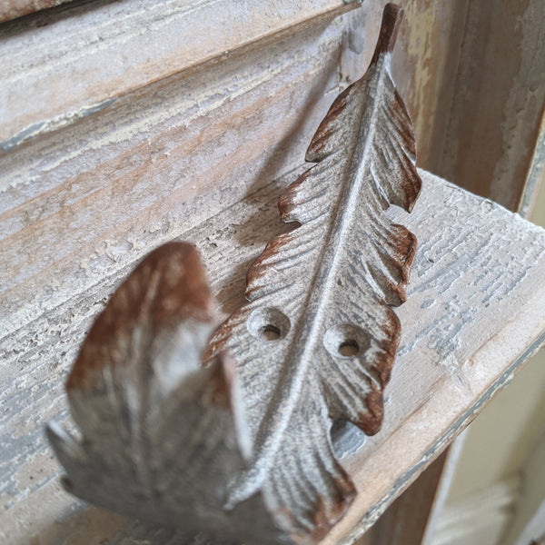 New Grey FEATHER French Vintage Shabby Chic Cast Iron Rustic Wall Coat HOOK