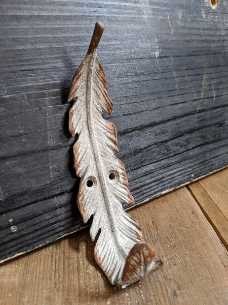 New Grey FEATHER French Vintage Shabby Chic Cast Iron Rustic Wall Coat HOOK