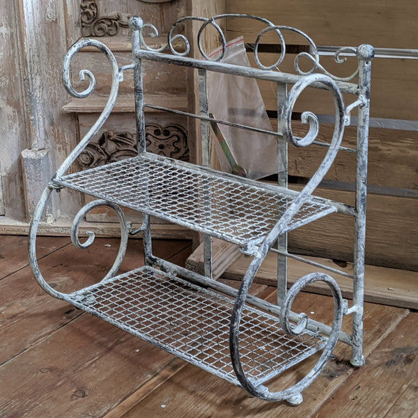 New GREY Shabby Chic French Metal 2 Shelf Spice Kitchen Bath Storage Wall or Freestanding Rack