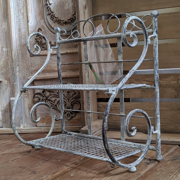 New GREY Shabby Chic French Metal 2 Shelf Spice Kitchen Bath Storage Wall or Freestanding Rack