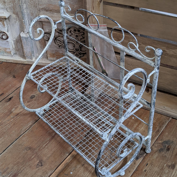 New GREY Shabby Chic French Metal 2 Shelf Spice Kitchen Bath Storage Wall or Freestanding Rack
