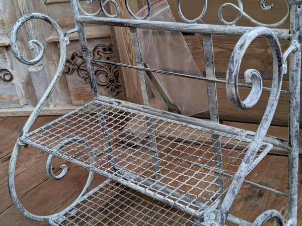 New GREY Shabby Chic French Metal 2 Shelf Spice Kitchen Bath Storage Wall or Freestanding Rack
