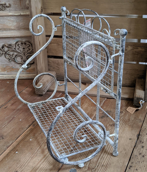 New GREY Shabby Chic French Metal 2 Shelf Spice Kitchen Bath Storage Wall or Freestanding Rack