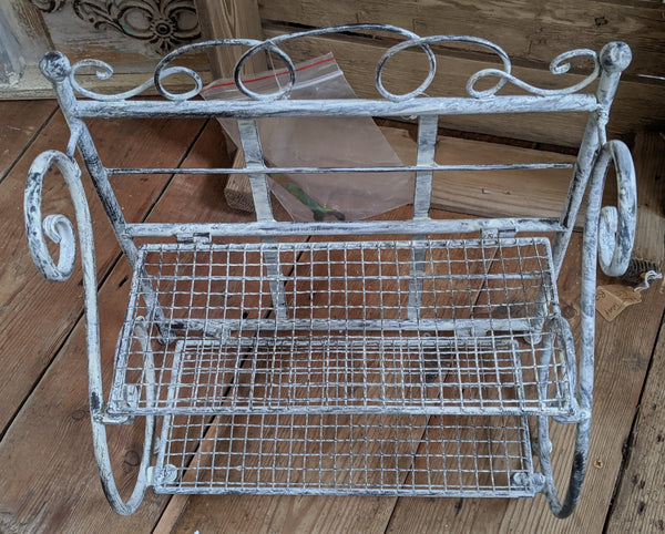 New GREY Shabby Chic French Metal 2 Shelf Spice Kitchen Bath Storage Wall or Freestanding Rack