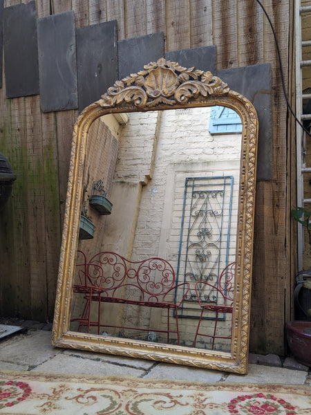 Gold Gilt Wood French Louis Vintage Antique Style Ornate OVERMANTEL Tall Wall Frame Mirror