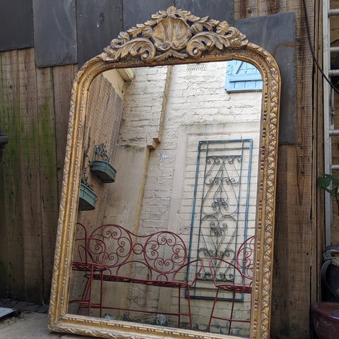 Gold Gilt Wood French Louis Vintage Antique Style Ornate OVERMANTEL Tall Wall Frame Mirror