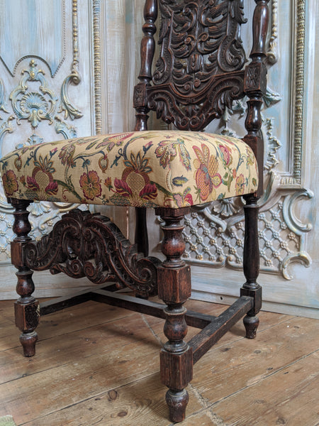 19th Century JACOBEAN Antique Vintage Oak Wood HIGH Carved Dining Side Chair