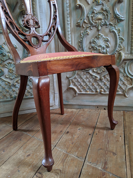 INLAID Antique ART NOUVEAU Walnut Carved Back Ornate Hall Parlour Occasional Chair