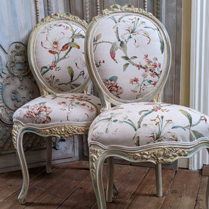 FRENCH LOUIS Shabby Chic Cream Carved Floral LINEN Hall Boudoir Chair