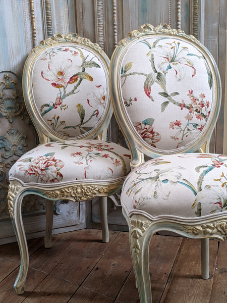 FRENCH LOUIS Shabby Chic Cream Carved Floral LINEN Hall Boudoir Chair